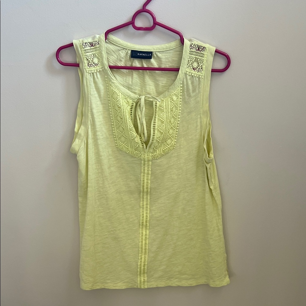 Rafaella Women's Light Yellow Lace Detail Tank Top